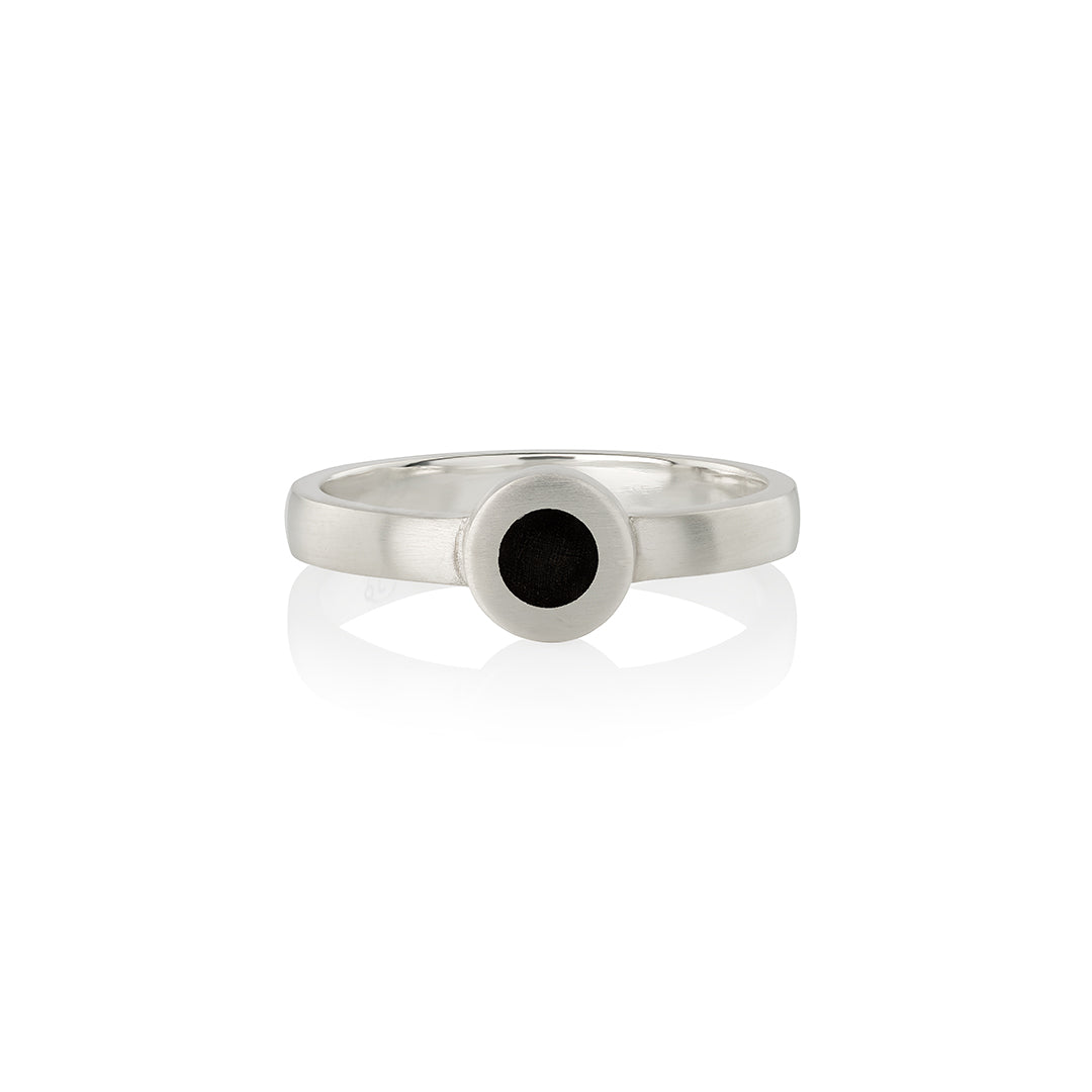 Silver ring "MINI DOT" with inlaid ebony