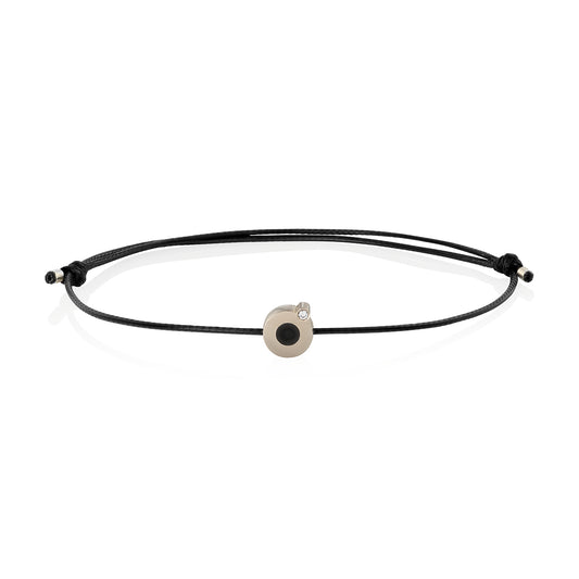 minimalistine balto aukso apyranke su juodmedziu ir deimantu. Apskritimo forma 7,2mm diametras. 585 praba