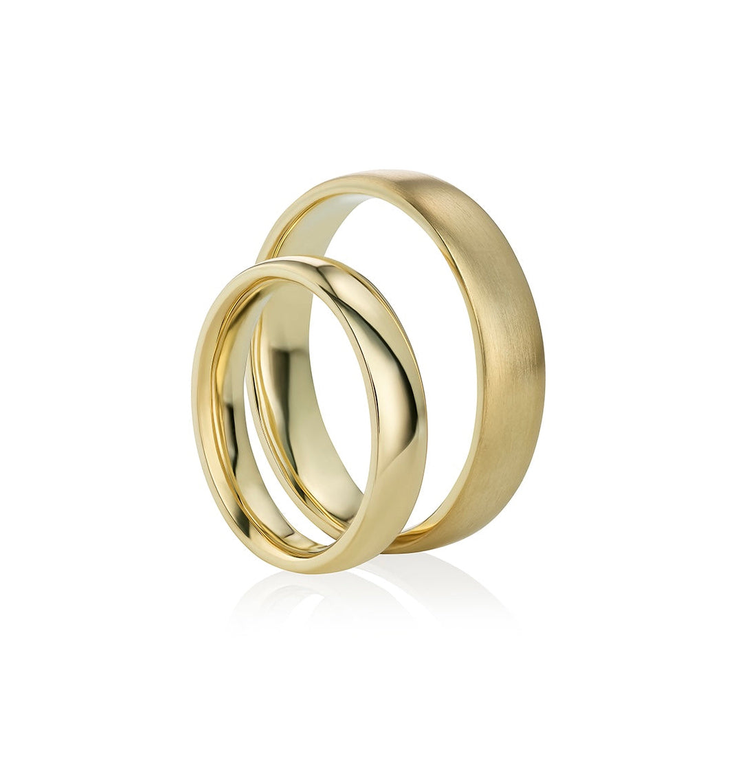 Minimalistiniai, klasikiniai, geltono aukso vestuviniai ziedai