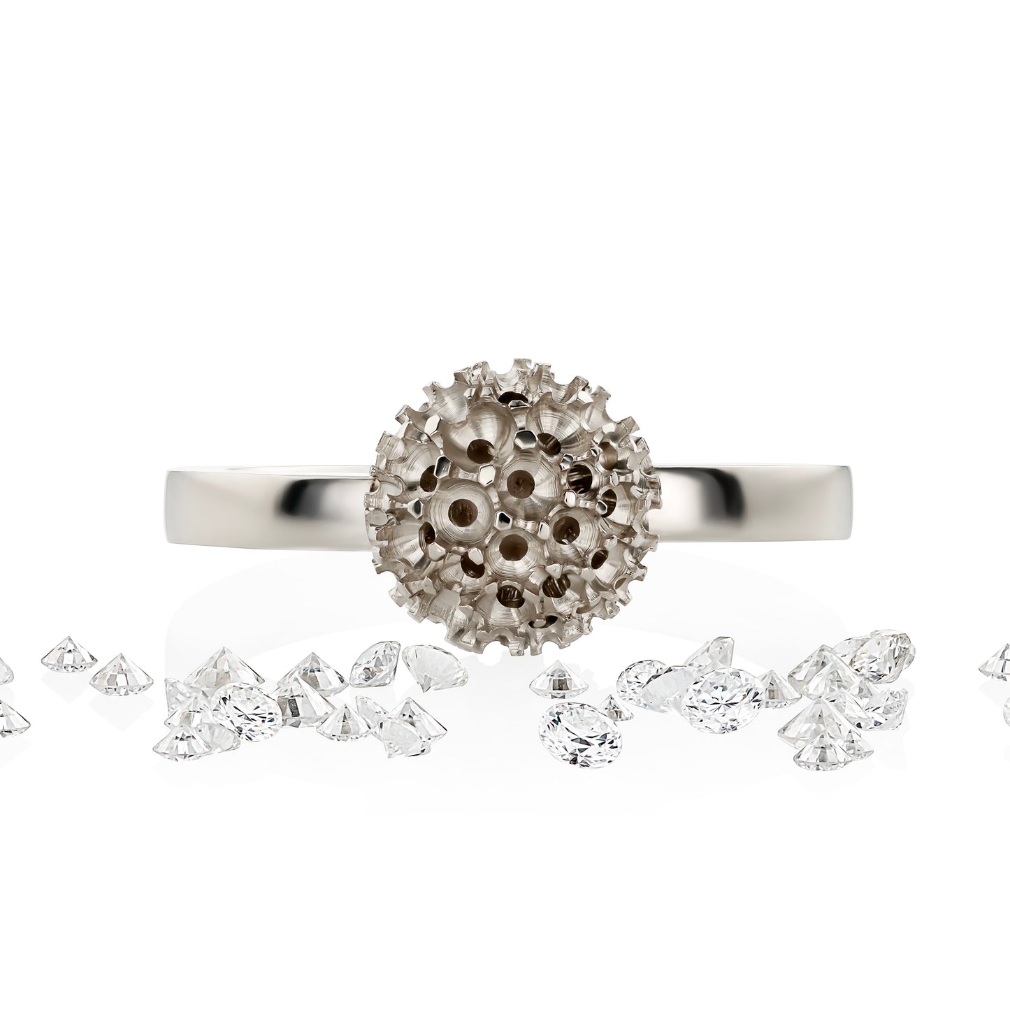 Balto aukso žiedas su deimantais ,,STARDUST DOME''